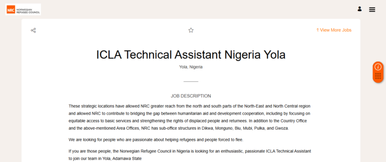 ICLA Technical Assistant at NRC Nigeria Yola 2026 | JobsVocate